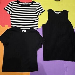 Zara H&M DIVIDED Black White Striped Ribbed Tops Lot of 3 Size Small XS 170